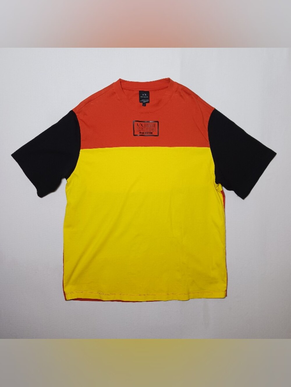 Armani Exchange AX Mens Colorblock Short Sleeve T Shirt Large Orange Yellow...